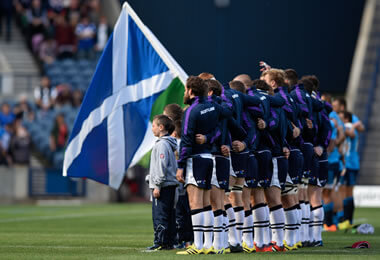 Scotland line up for the anthems - pic © Al Ross