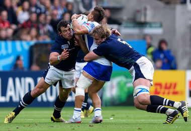 John Hardie and Jonny Gray make the tackle - pic © Al Ross