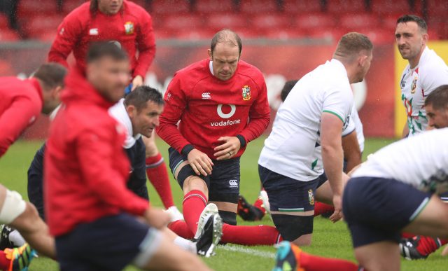 British & Irish Lions' players warming up before a training session