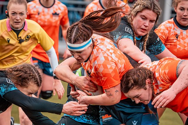 Edinburgh v Glasgow in the first ever women's game between the sides in 2024- pic © Peter Watt/N50 Images