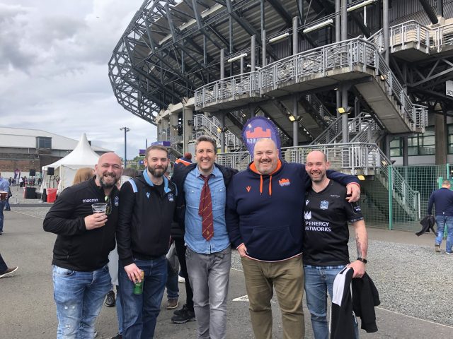 The podcast crew ahead of the 1872 at Murrayfield in 2022