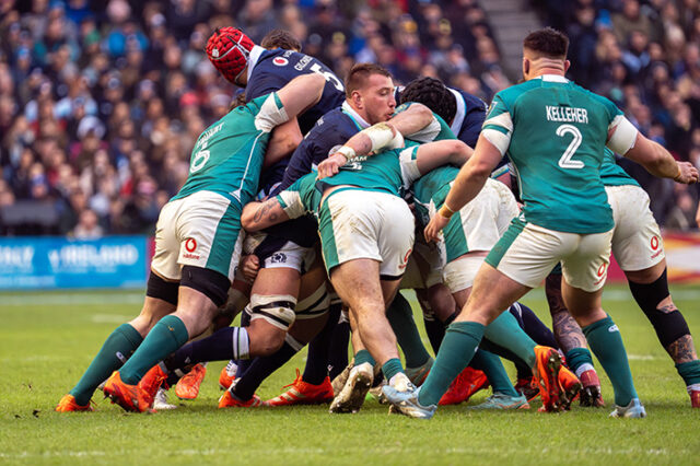 The Scottish and Irish packs tussle - pic © Peter Watt
